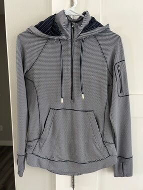 Athleta Navy and White Striped Zip Hoodie